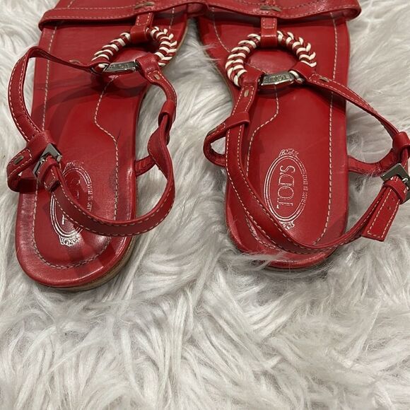 Tod’s Red Leather Sandals Sz 9 1/2 - Picture 4 of 13